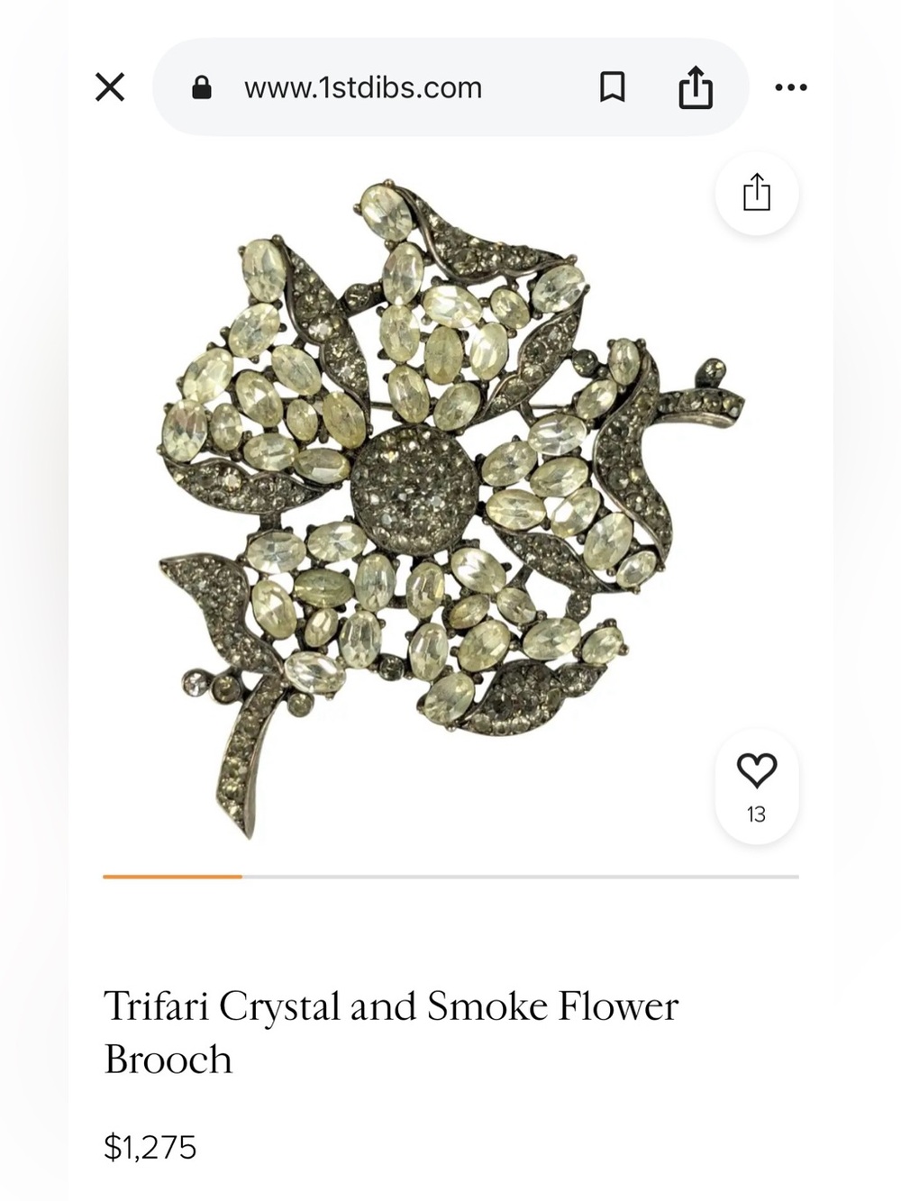 Rare Crown Trifari Couture Flower Brooch, Clear Rhinestones & Smoke Crystal Pavé - Picture 13 of 13